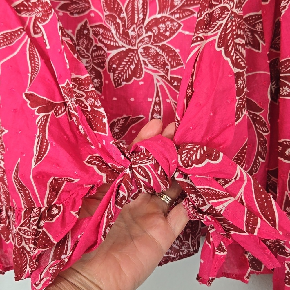 Lush | NWT Bright Pink Cotton Tie Front Top And Mini Skirt Set Size Medium - Picture 6 of 16